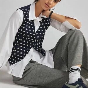 Anthropologie Hutch Navy Polka Dot Tailored Menswear Vest L